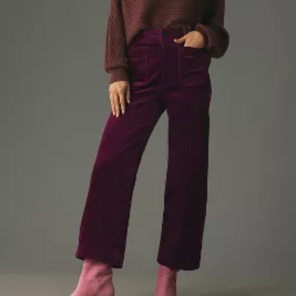 The Colette Crop Wide-Leg Corduroy Pants  Maeve Anthropologie Violet 27 4